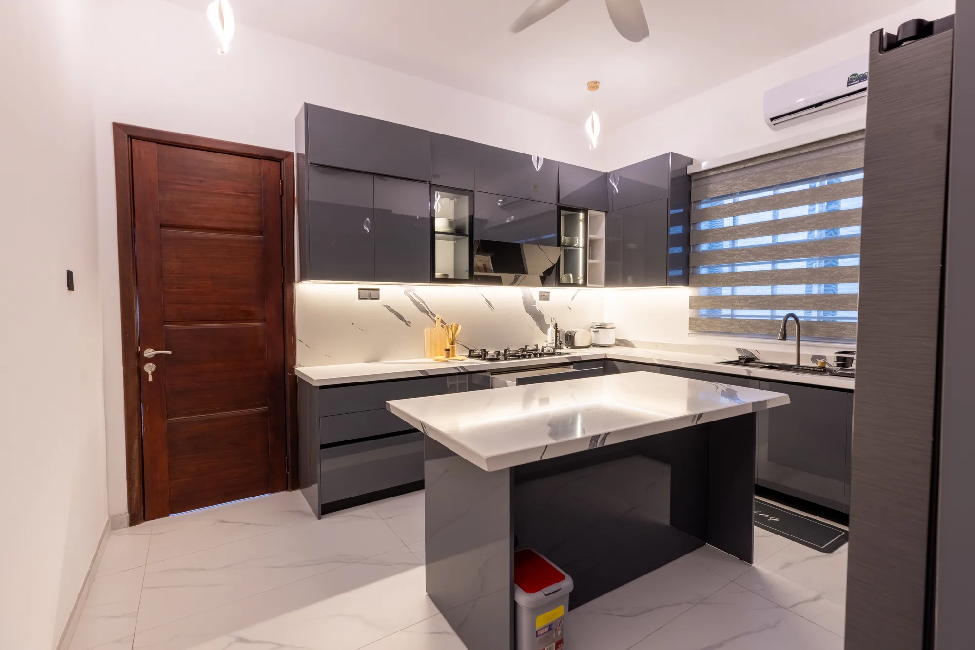Residence One kitchen island and full counter view