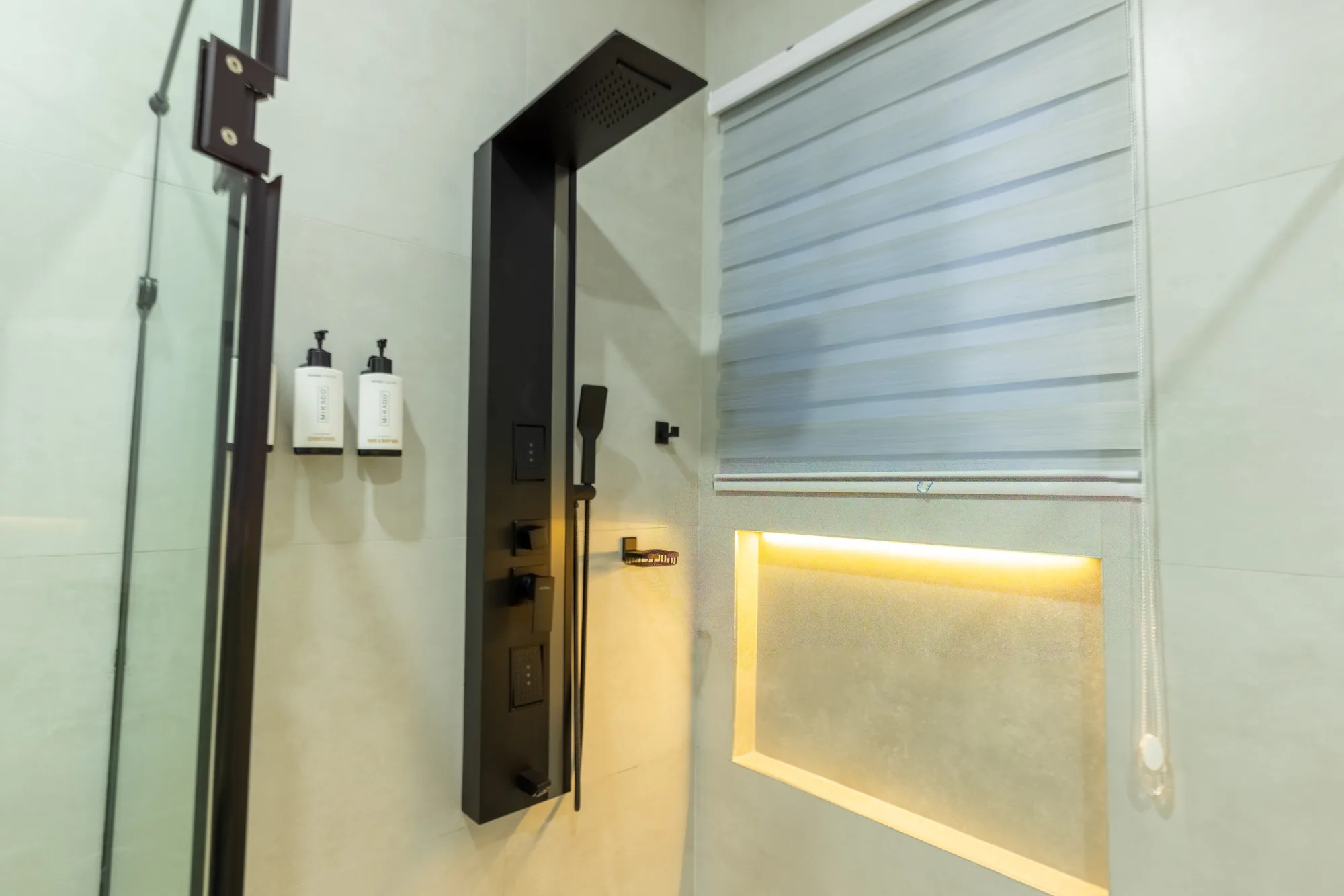 Residence Four bathroom support view with glass shower