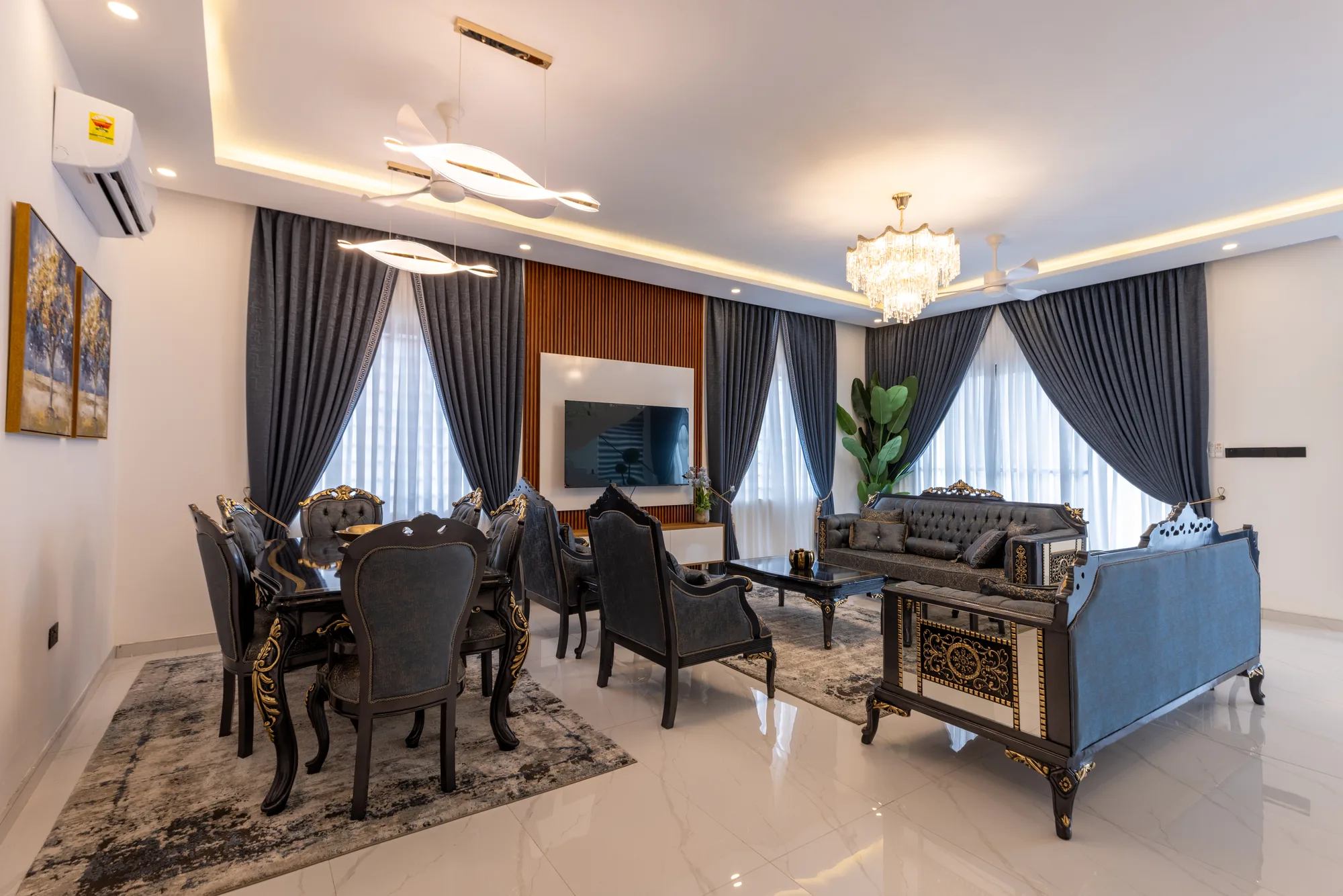 Residence Two darker dining and lounge seating